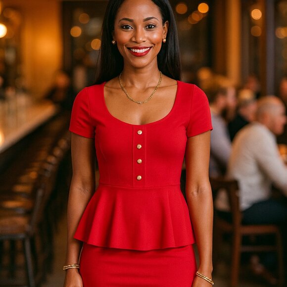 Red Sleeveless Peplum Party Dress- Small - Picture 3 of 9